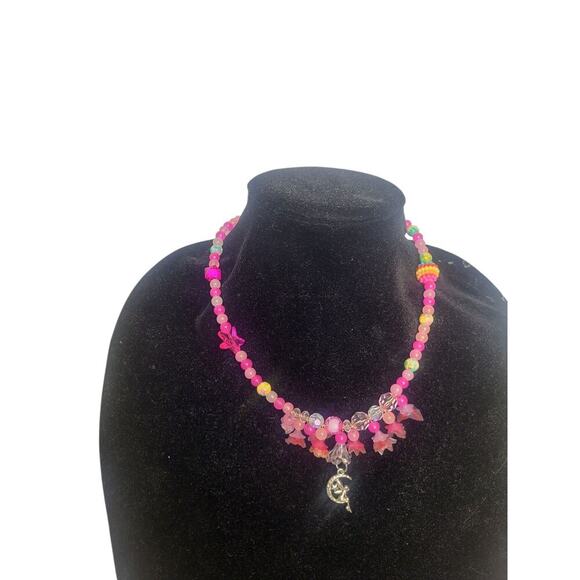 Fairy Cresant Moon Colorful Oil Confetti Glass Frosted Acrylic Beads Necklace - Picture 6 of 16